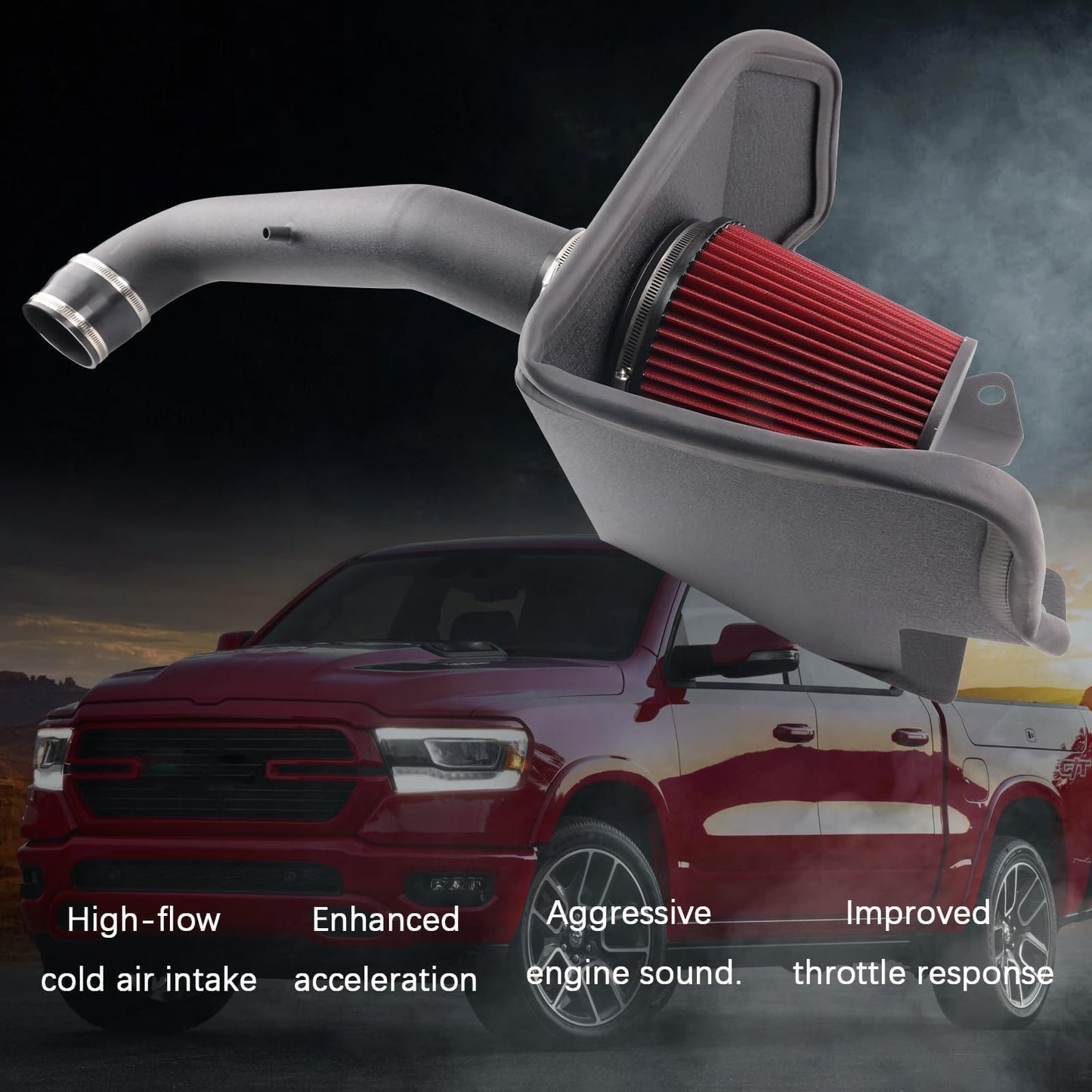 Cold Air Intake Compatible with 2019-2024 Dodge RAM 1500 3.6L V6 GAS Increased Horsepower & Throttle Response, //DOES NOT FIT CLASSIC MODEL// //Fits Manual & Auto Transmission//