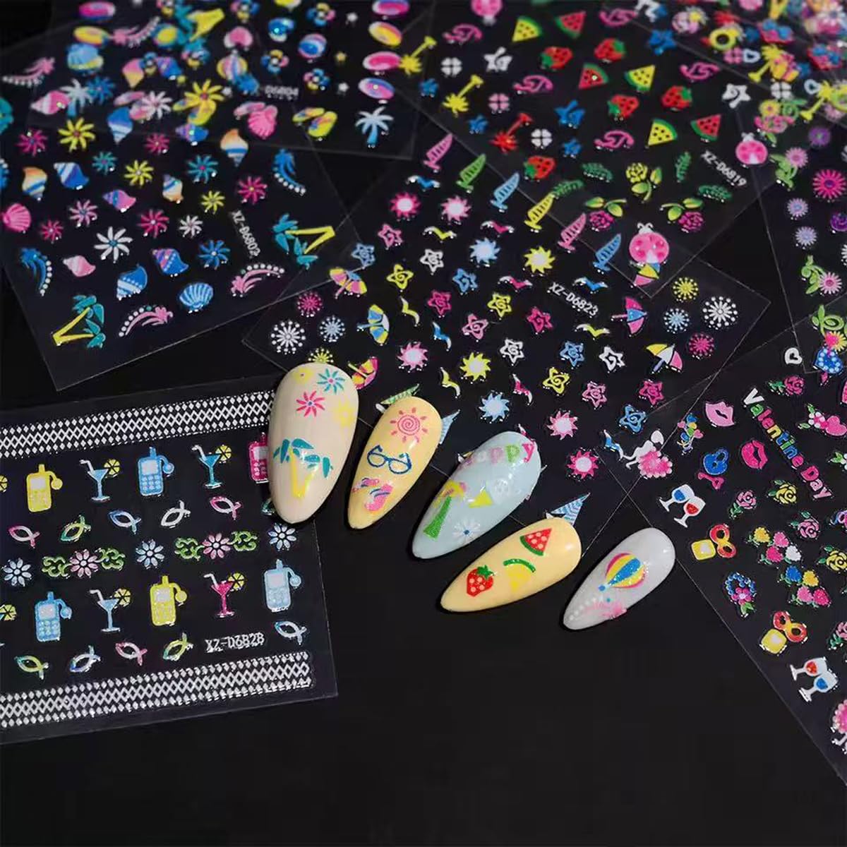 30 Sheets Summer Nail Stickers for Nail Art Beach 3D Self-Adhesive Sea Wave Nail Decals Flower Butterfly Design Watermelon Nail Art for Women DIY Manicure Decorations Supplies