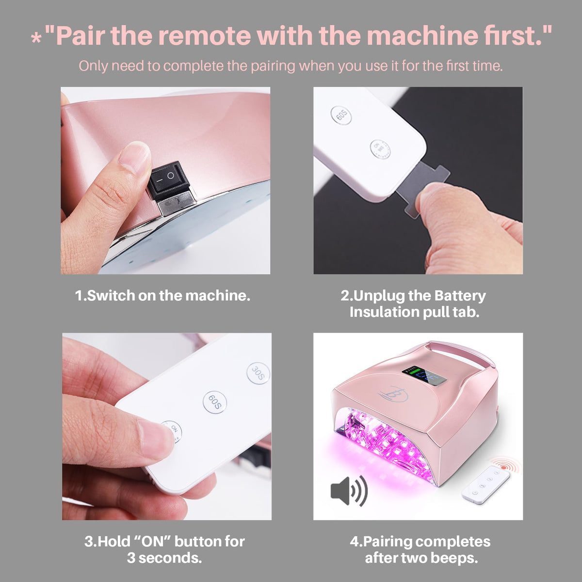 BIDUO 96W Cordless Nail Lamp, Pearl White Nail Dryer with Remote Control,Auto Sensor,Reflective Magnetic Bottom,Cooling Fan & 4 Timer,Rechargeable Professional LED UV Light for Nails Gel Polish