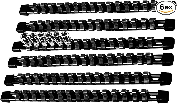 AMM 6-Piece Socket Organizerï¼3/8 inch Drive ABS Tools-Socket Holderï¼Heavy Duty Socket Racksï¼Premium Quality Socket Clip Rail Holderï¼The best tool trays in the garage