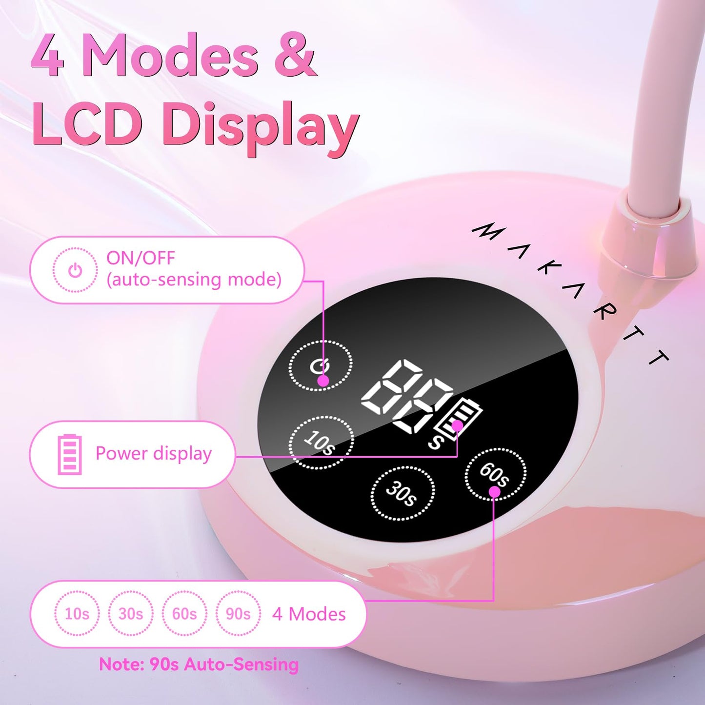 Makartt Cordless Mini UV LED Nail Lamp, 10s Flash Cure Nail Lamp for Gel Polish, 30mW/cm² Rechargeable Gooseneck UV Light Nail Dryer with Auto Sensor & 4 Timers, Portable for Daily Manicure & Travel