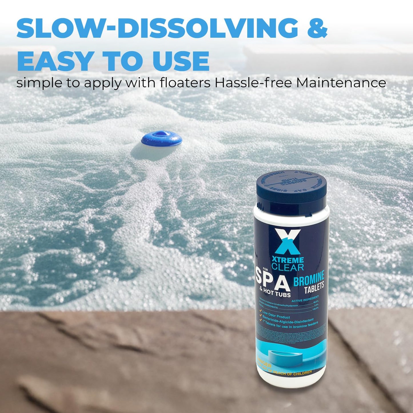 Xtremeclear Bromine Tablets for Spa & Hot Tub – 1.5 lbs Bottle, 1-Inch Tablets, Low-Odor Sanitization, Restores Water Clarity, Slow-Dissolving, Long-Lasting for Clean Water (Pack of 1)
