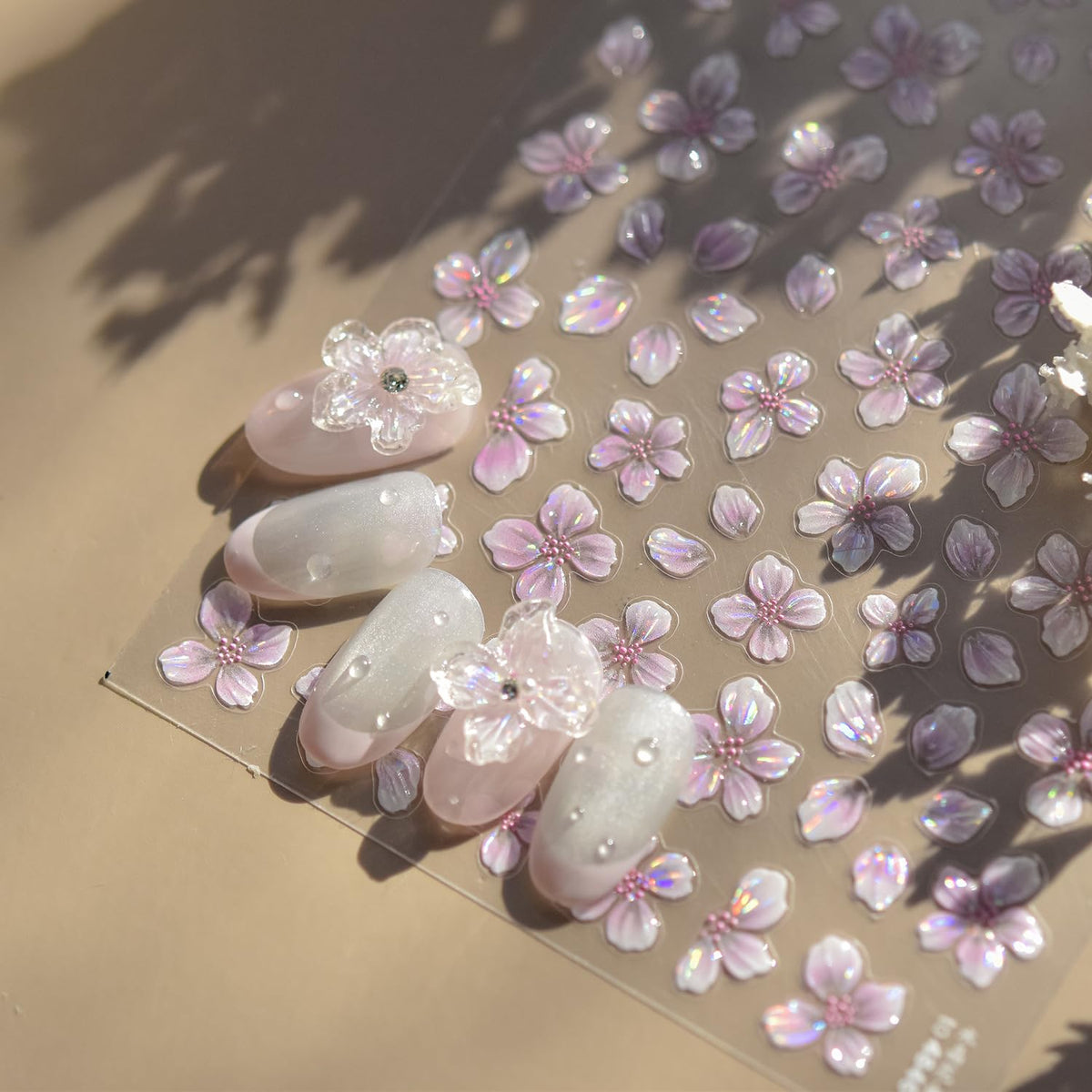 4sheet Flower Nail Stickers for Spring Nail Art 5D Embossed Nail Art Stickers Decals Pink Flower Self-Adhesive Acrylic Nail Supplies Summer Floral for Women Manicure Decorations