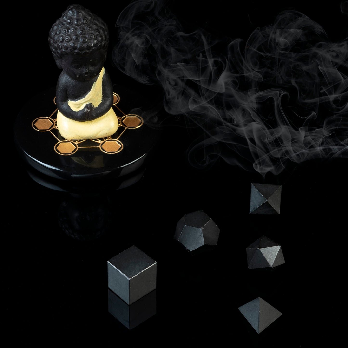 Crocon Black Tourmaline 5Pcs Platonic Solids Crystal Geometry Set, Platonic Solids Sacred Geometric Stones for Meditation Reiki Balancing Healing Chakra Stone Cleansing Spiritual Good Luck (15-20 mm)