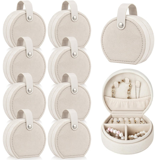 Weysat 8 Pack Velvet Travel Jewelry Case Bridesmaid Gifts Box Small Earring Storage Organizer Women Proposal Wedding Gifts(White)