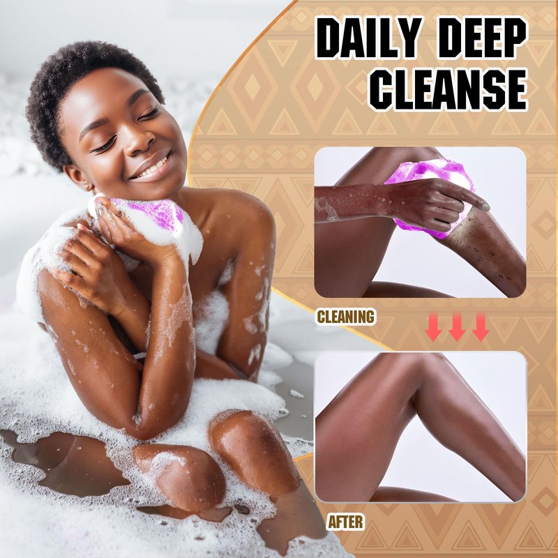 SpiralScgv African Bath Sponge 4 Pieces - Net Exfoliator for Glowing Skin, Long-Lasting Nylon Mesh Scrubber, Gentle Enough for Daily Use (White, Rose Red, Purple, Blue)