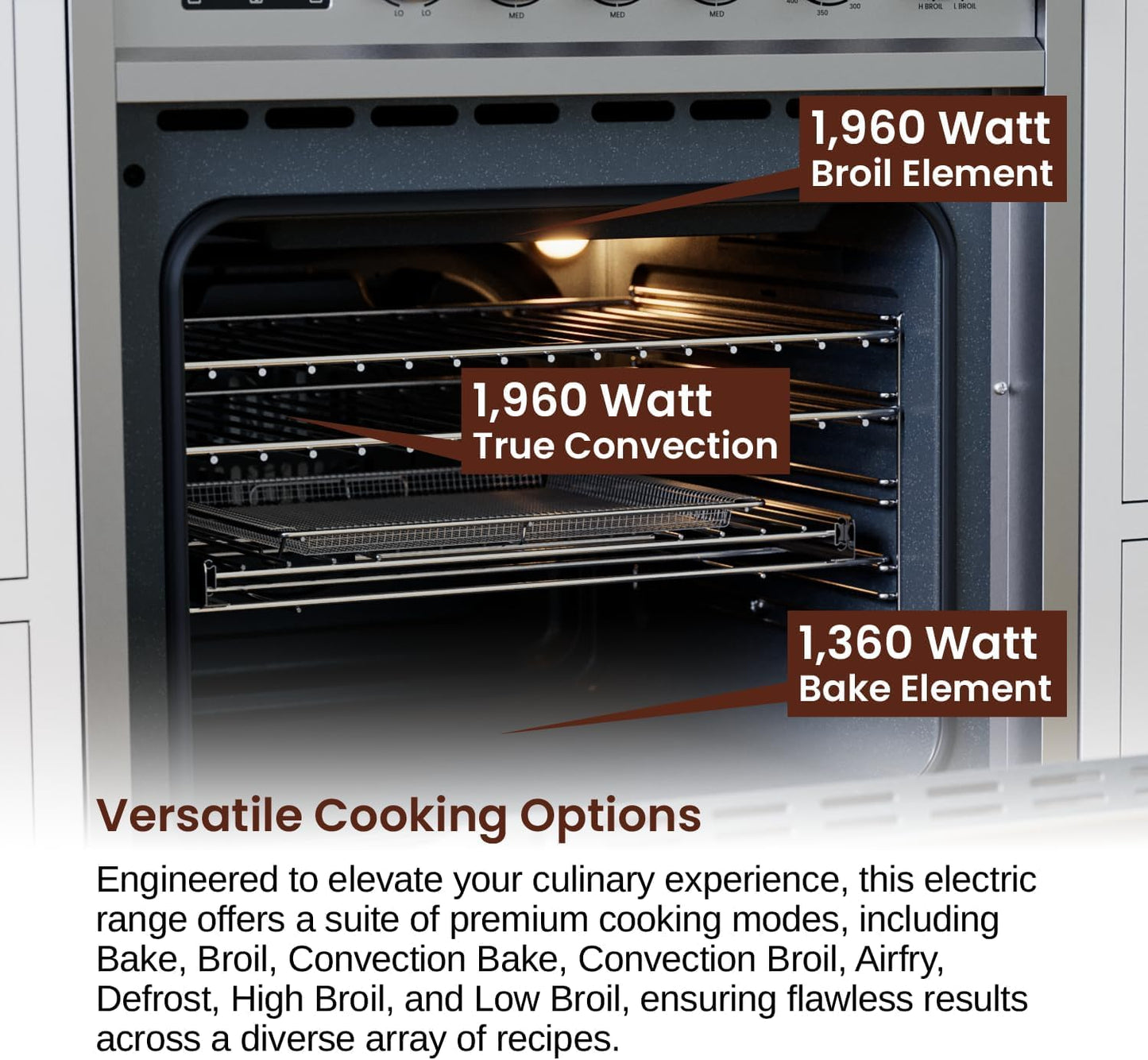 Rangaire RRE241TS 24" Electric Range Oven with Timer - Stainless Steel, Infrared Stove Burners, True Convection, Easy Reach Racks