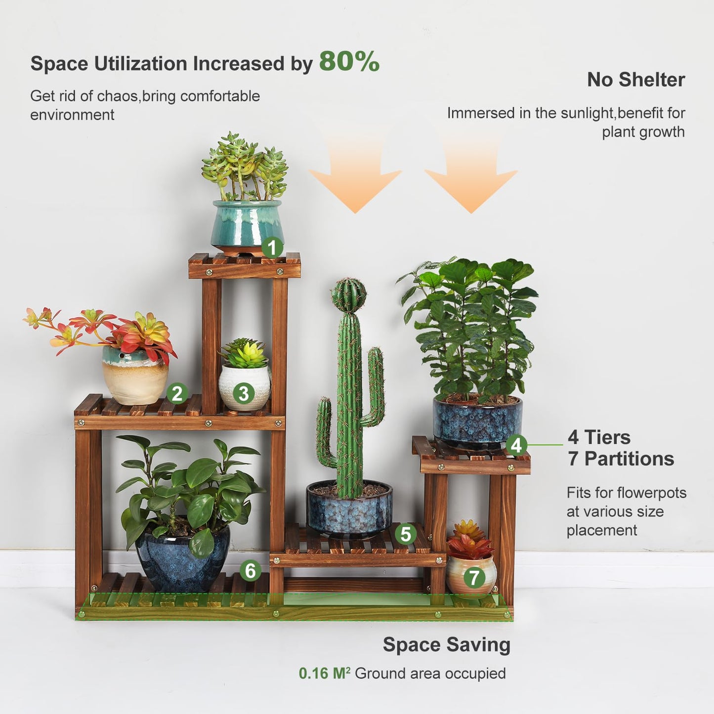 COOGOU Pine Wood Plant Stand Indoor Outdoor Multi Layer Flower Shelf Rack Higher and Lower Plant Holder in Garden Balcony Patio Living Room (4 Tiers )