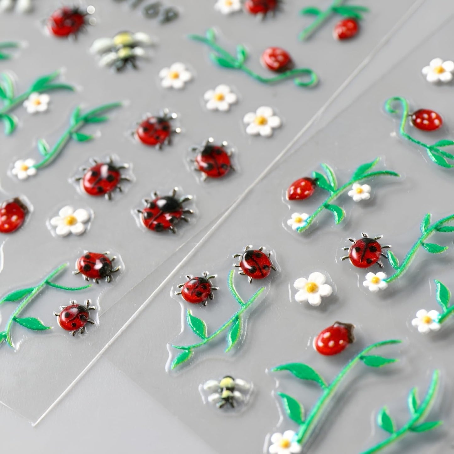 Spirng Nail Stickers for Nail Art 5D Embossed Cute Ladybug Nail Decals Flower Nail Art Stickers Strawberry Leaf Nail Design Summer Nail Art Supplies for Women Girls 2 Sheets