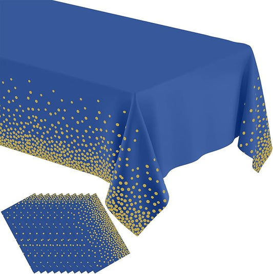 misaya 10 Packs Dot Disposable Table Cloth, 54 x 108 Inch Waterproof Plastic Tablecloth, Rectangle Gold Dots in Navy Table Covers for Picnic, Birthday, Party