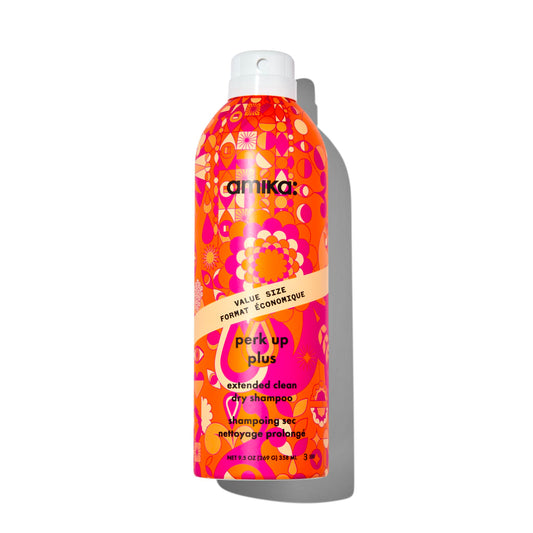 amika perk up plus extended clean dry shampoo, 9.5oz | revitalizes roots + boosts time between washes with no residue or build up | for all hair types