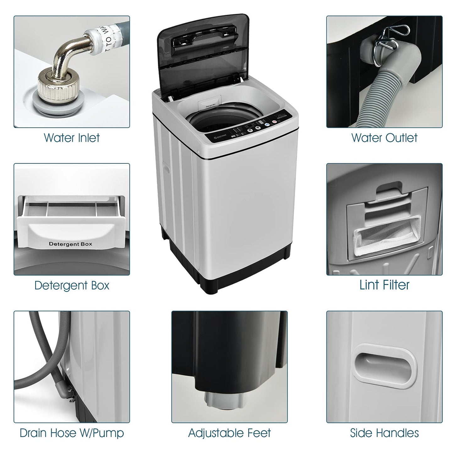 ARLIME 2 in 1 Portable Washing Machine, Full-Automatic Washer 1.5 Cu.Ft Capacity, Laundry Washer & Spin Dryer w/Long Inlet & Outlet Hose For Apartments, Condos, Dorms, RV’s Camping Living (Grey)