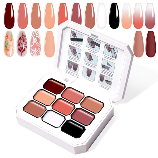 U-Shinein 9 Colors Pat Painting Nail Gel,Hema＆TPO Free,6-in-1 Gradient Ombre Paint Nails Gel Palette for Blooming,Nail Color Gel,Liner Gel,French Nail,with Chrome Powder,No Wipe,DIY Nail Art(E)