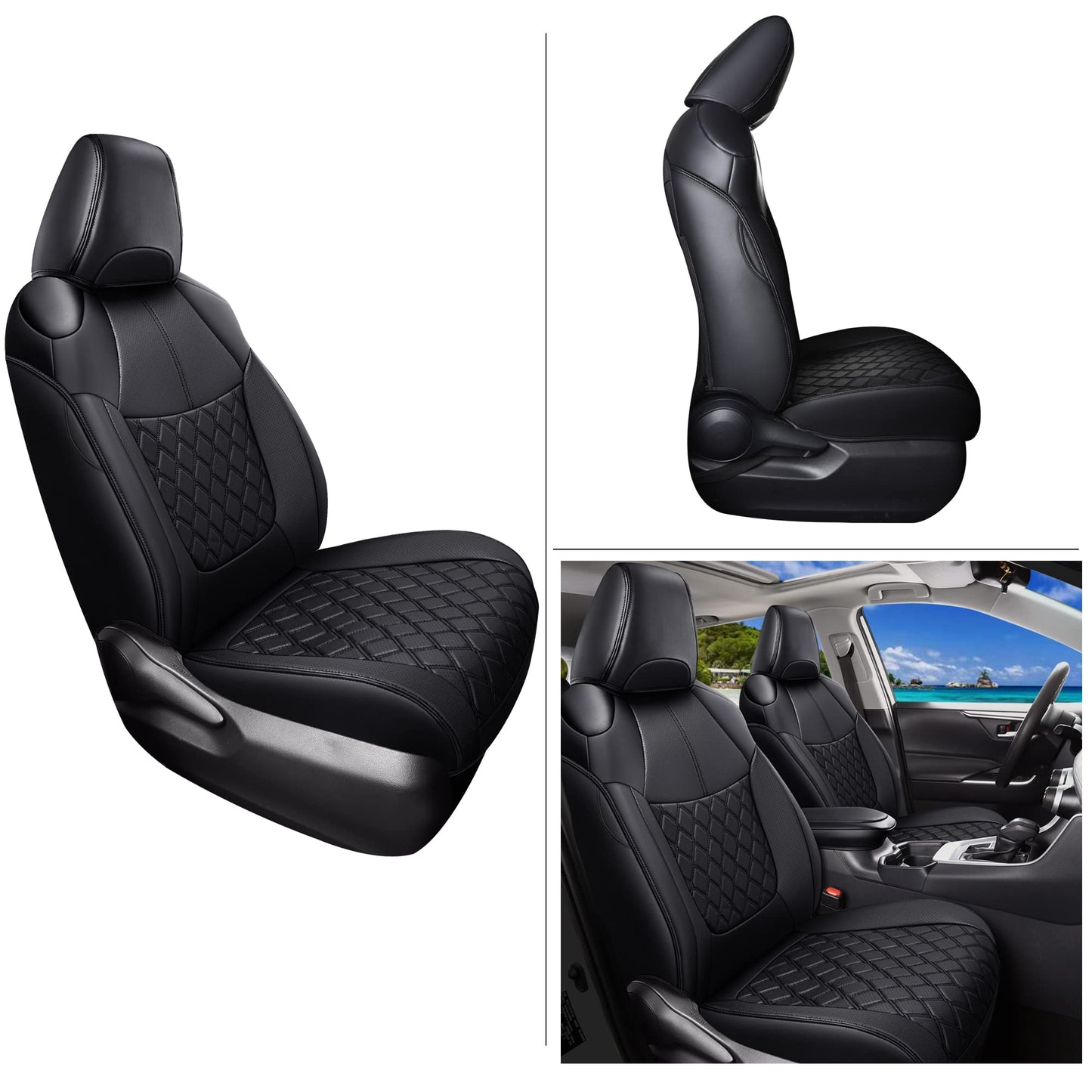 Huidasource Custom Fit RAV4 Front Car Seat Covers, Leather Seat Cushion Cover Accessories Fit for 2019-2024 Toyota Rav4 XLE LE XLE Premium Limited(Not for Hybrid/Adventure/TRD Off-Road/Prime, Black)