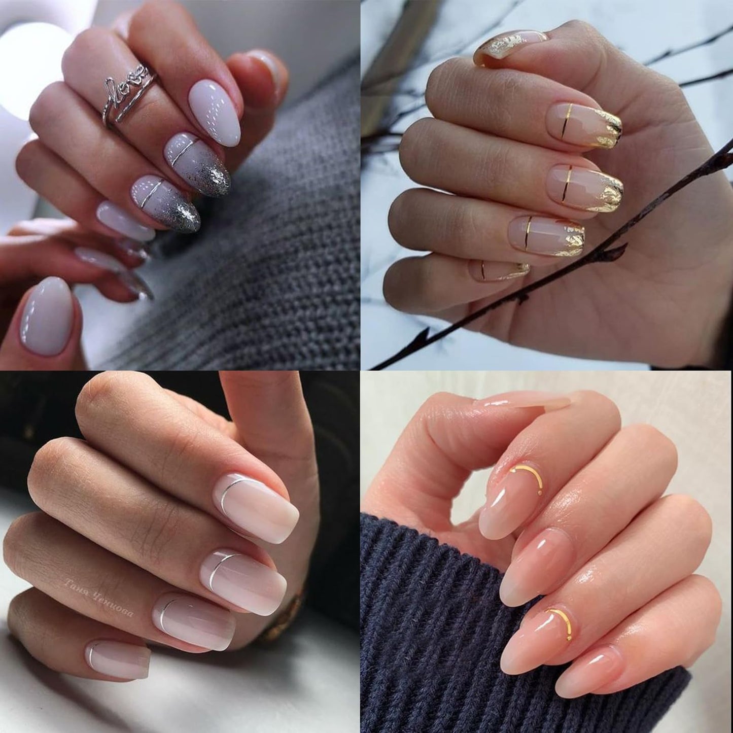 2 Sheets French Line Nail Art Stickers - 5D with Crystal Diamond Nail Stickers Simple Gold and Silver Line Nail Decals French Nail Designs Women's Nail Art Decoration