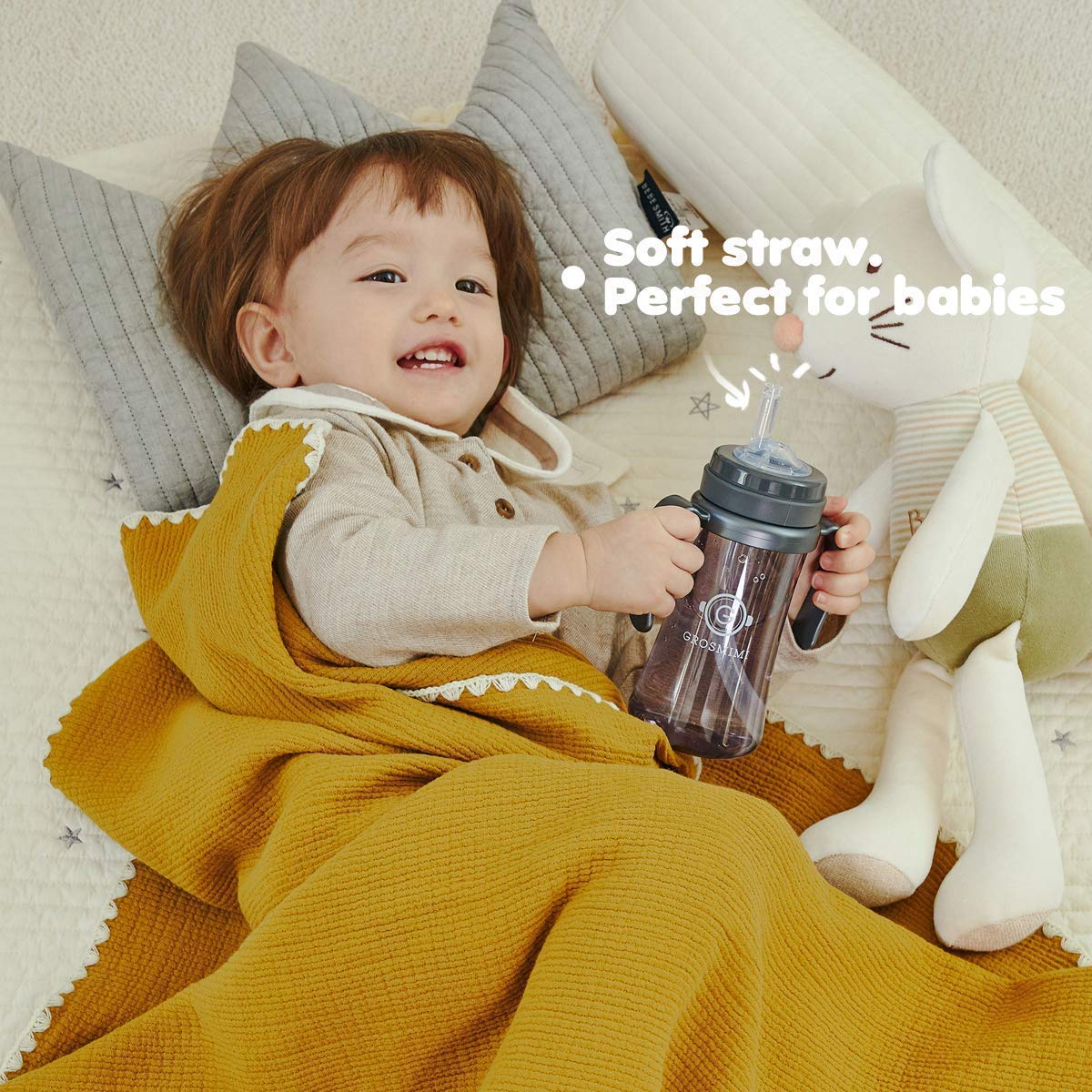 GROSMIMI Spill Proof no Spill Magic Sippy Cup with Straw with Handle for Baby and Toddlers, Customizable, PPSU, BPA Free 6 oz (Aqua Green)