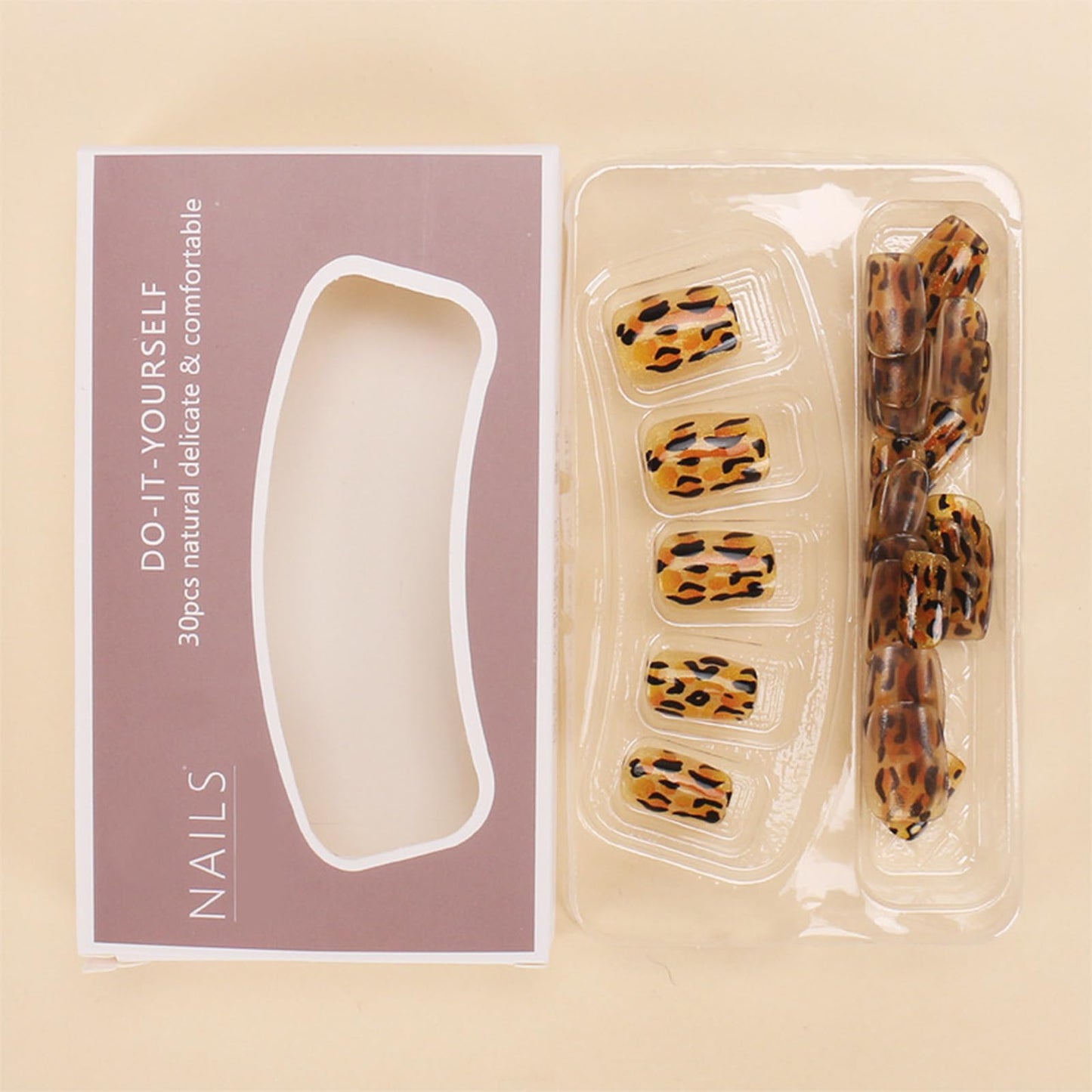 Sparkling Leopard Autumn Press on Nails Short Round Fake Nails Leopard Print False Nails Full Cover Sparkling Glossy Acrylic Nails Cute for Women Girls Autumn DIY Manicure Decoration 30Pcs