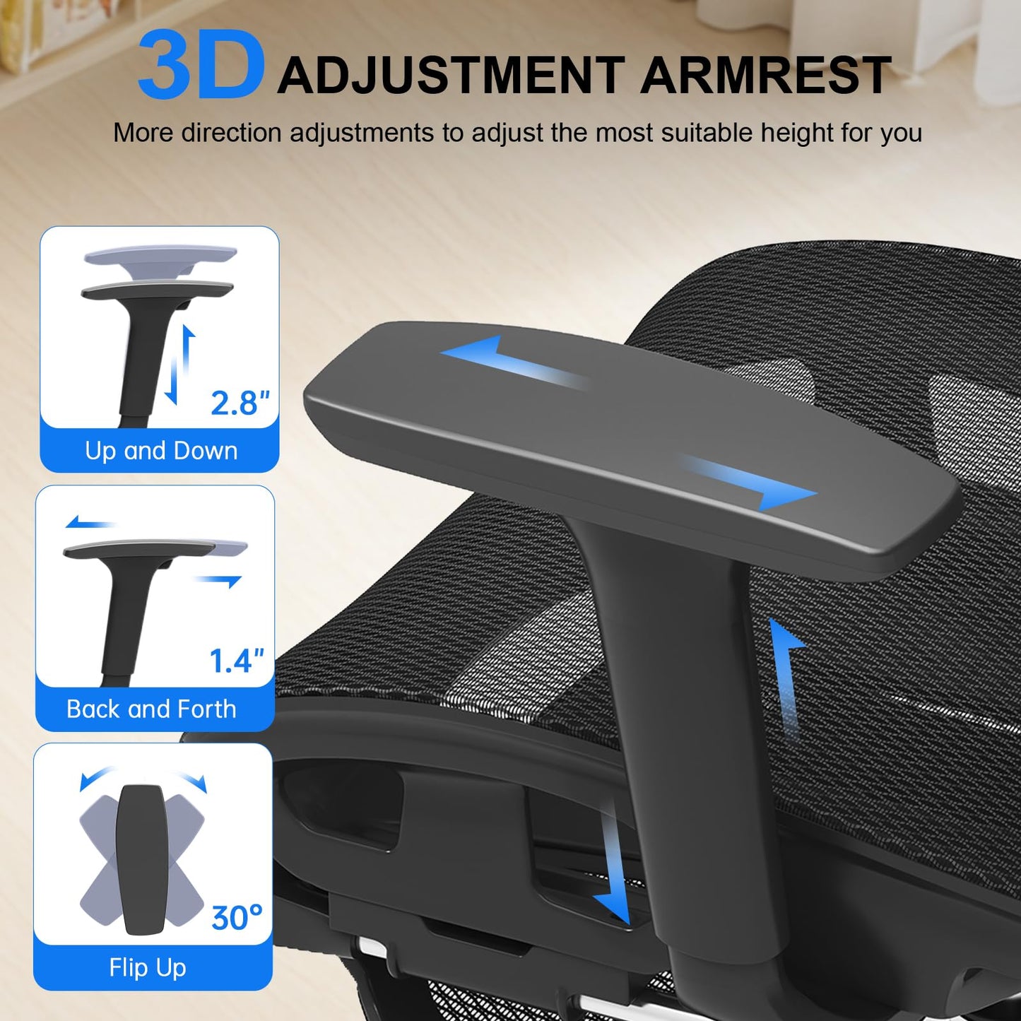 Freepub Ergonomic Mesh Office Chair, Home Desk Chair Comfy with Adjustable Lumbar Support 3D Headrest and Armrests, Reclining Big and Tall High Back Computer Gaming Chairs for Man Women, 350lbs Black