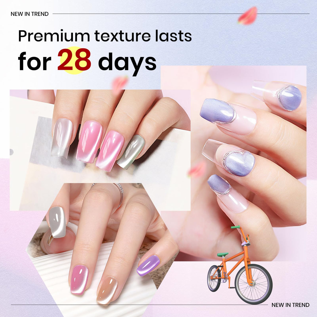 MIZHSE Cat Eye Gel Nail Polish, Moonlight 6 Colors Ceramic Magnetic Gel Polish Set with Magnet Stick, Crystal Silver Pink Green Blue Purple Magnetic French Nail Polish Kit Gift Set