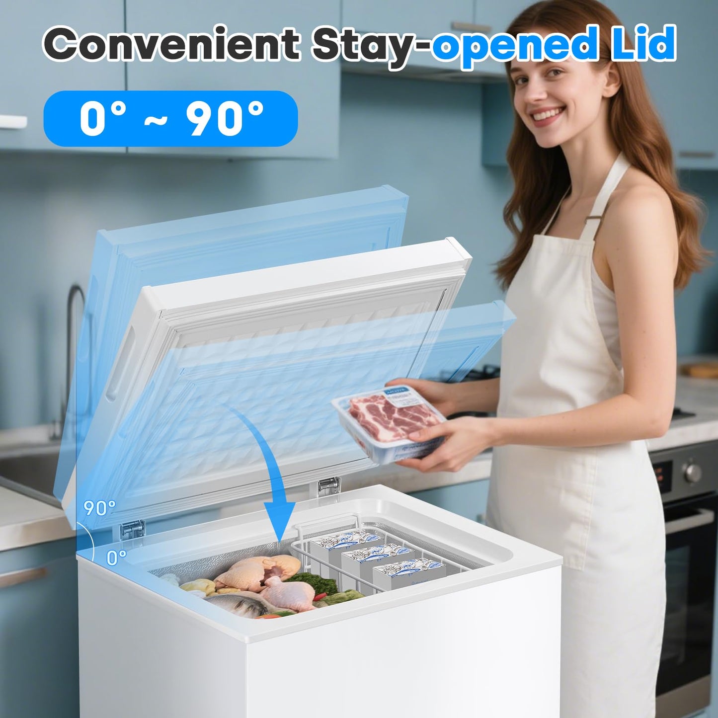 DOGHLY 3.5 Cu.Ft Chest Freezer, Small Deep Freezer with 7 Adjustable Temperature Levels, Mini Freezer for Office Garage Apartment, Compact Food Storage Small Freezer Chest, White