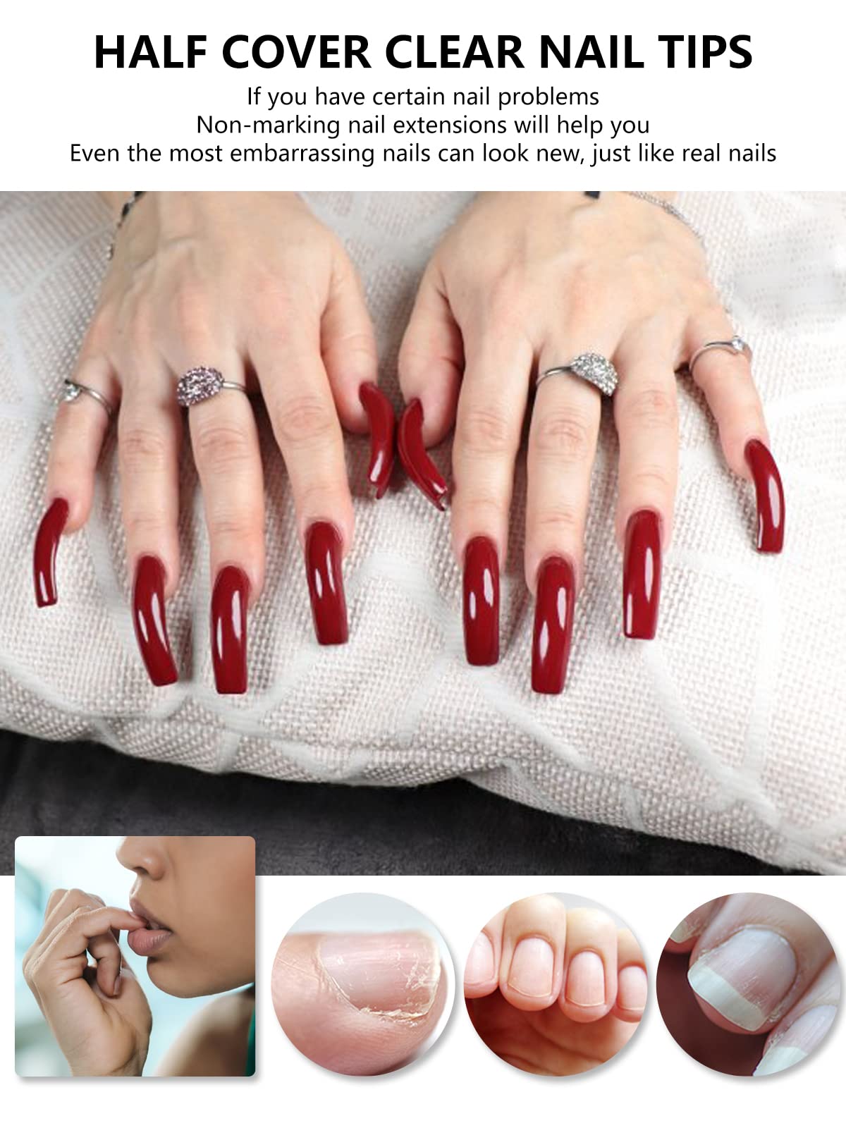 Yokilly Clear Coffin Nails Tips, 550PCS Long C Curved Nail Tips for Acrylic Nails Professional, Half Cover Square Soft Gel Fake Nail Tips for Dip Powder Nail Salons and DIY Nail Art