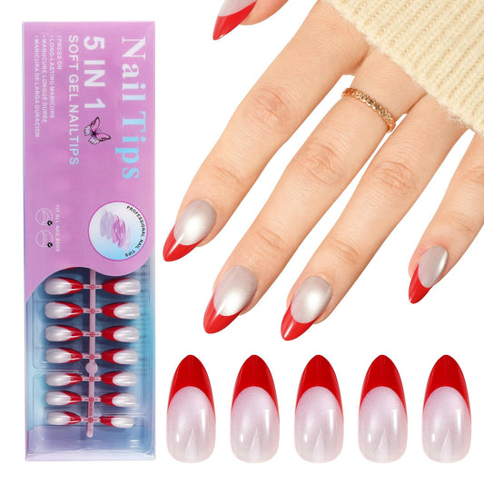 Jellyqueen Red French Cat Eye Press on Fake Nail Tips, 150Pcs Almond Nail Tips kit, Fake Nails for Nail Art DIY 15 Sizes (A18-03-01)