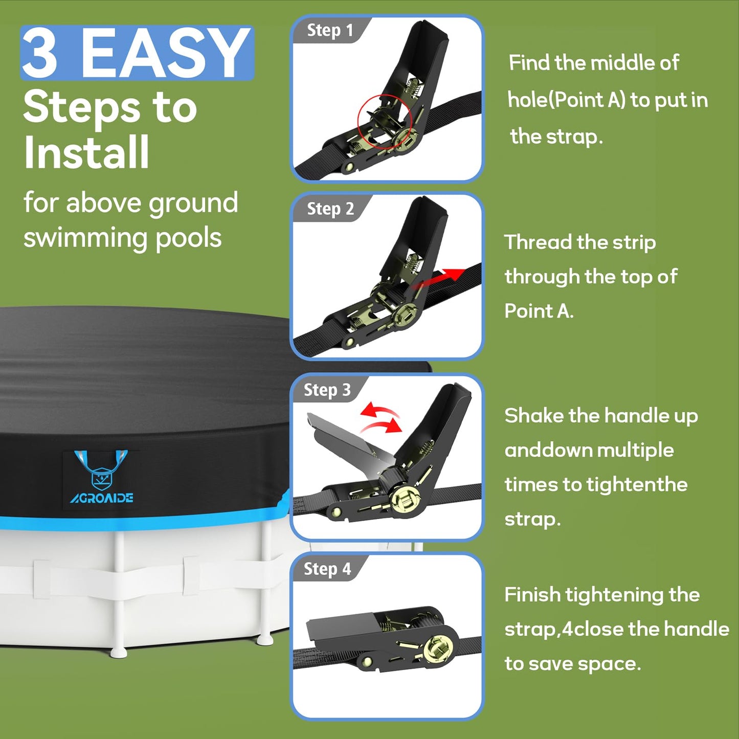 AGROAIDE Pool Cover 12ft Round, Upgraded Tear Resistance & Seamless Side Design, All Season Protection - Snug Fit & Easy Set
