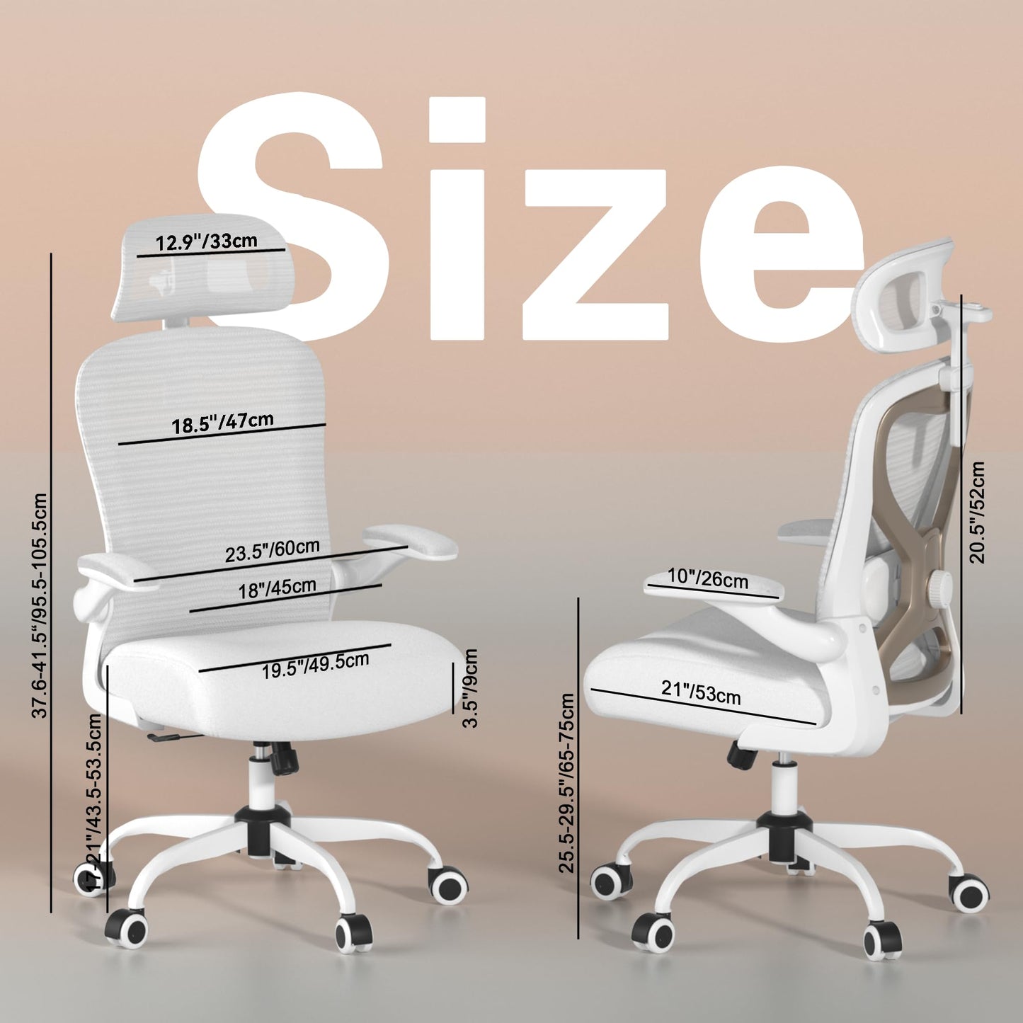 Ergonomic Office Chair for Back & Neck Pain Relief, Virgin Foam Seat, 2D Adjustable Lumbar & 3D Headrest, Tilt & Rock for Relaxation, Ideal for Long Sitting Comfort, White/Gold