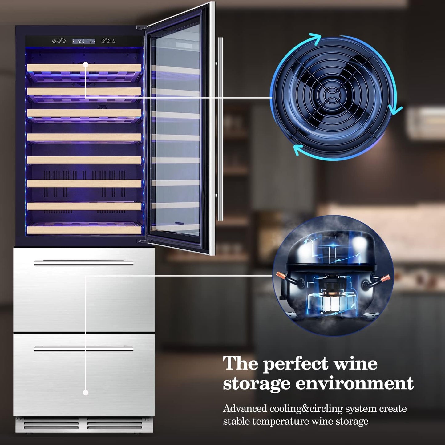 BODEGA Wine and Beverage Refrigerator, 24 Inch 2 IN 1 Dual Zone Wine Cooler,Built-in or Freestanding Beverage Cooler, Soft LED Light Hold 88 Bottles and 149 Cans, silvery