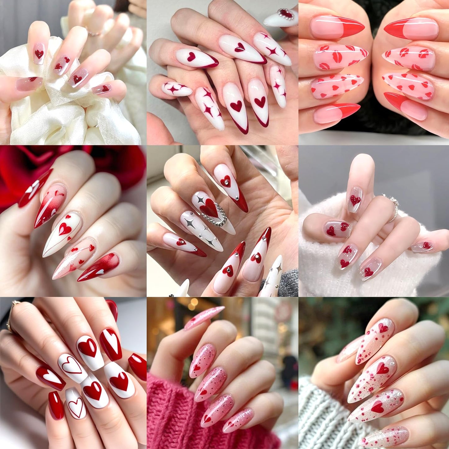 9Sheets Red Heart Nail Art Stickers 3D Romantic Valentines Nail Decals Self-Adhesive Cute Hollow Love Designs Nail Stickers for Acrylic Nails Red Lips Nail Decal for Women DIY Holiday Nails Decoration