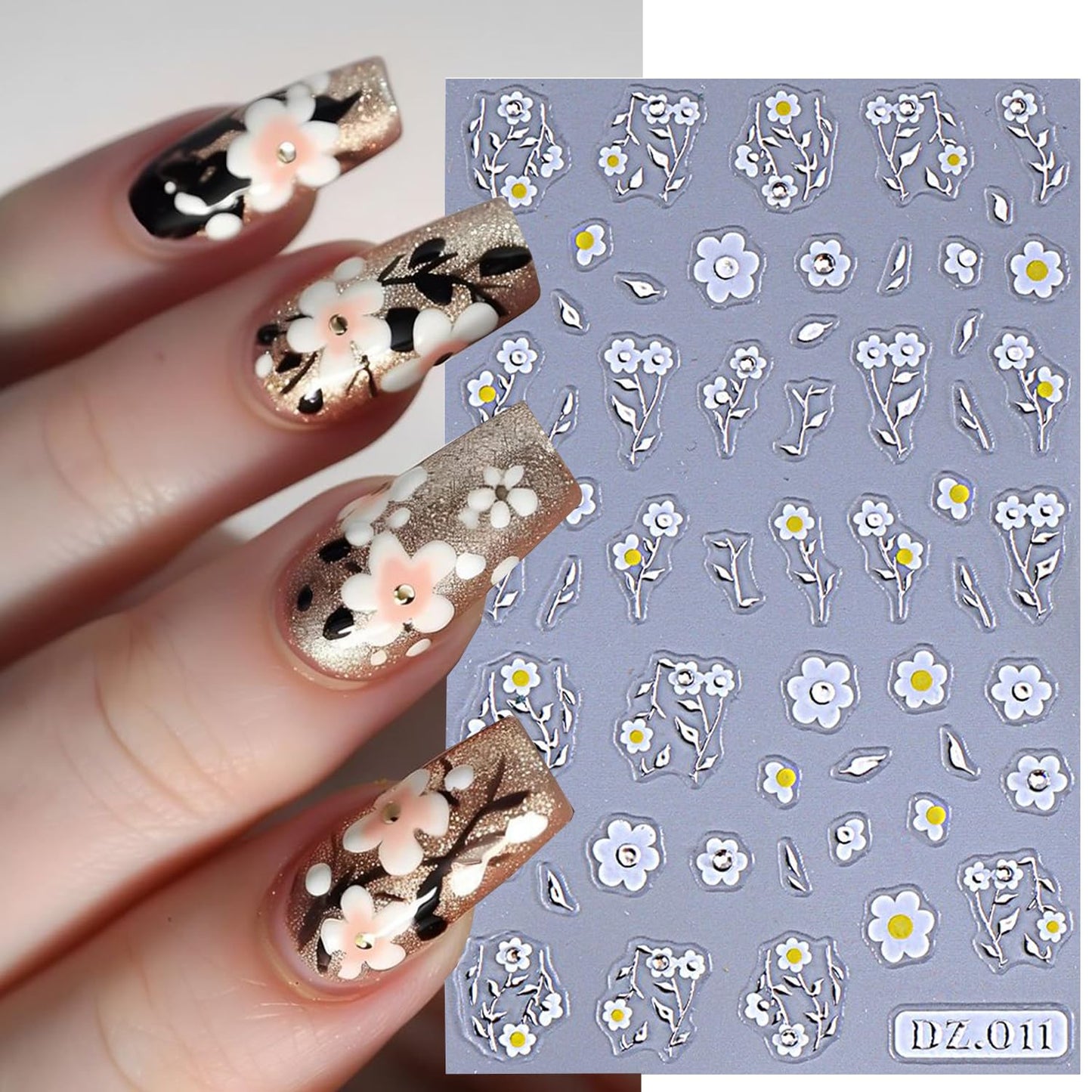 Flower Leaves Nail Stickers ins 2pcs Spring Daisy Gold Leaf Floral Art Design Gold Silver Nail Decals Summer Supplies Nail Adhesive Stickers Floral Sticker for Nails DIY Manicure Decorations