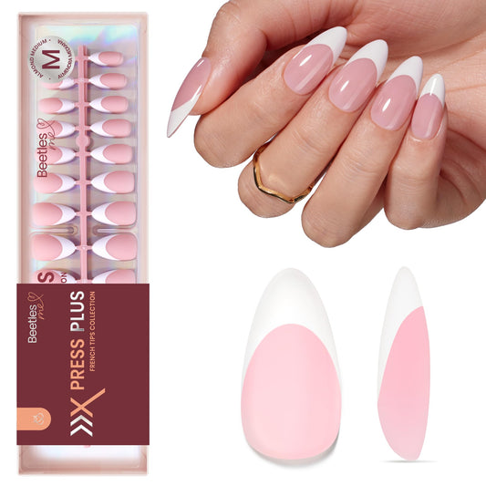 Beetles Soft Gel French Tips Press On Nails-210 Pcs Pink French Tip Nails Medium Almond Fake Nail Tips, Nails False Nails Art DIY Gift For Women