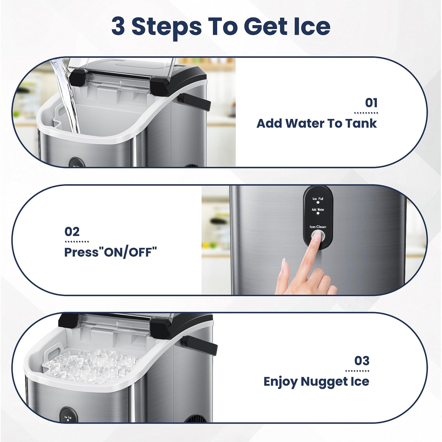 Antarctic Star Nugget Ice Makers Countertop with Self-Cleaning, 35lbs/24H, Portable Sonic Ice Maker Machine with Handle/Basket/Scoop for Home, Kitchen, Office, Camping(Stainless Steel Silver)