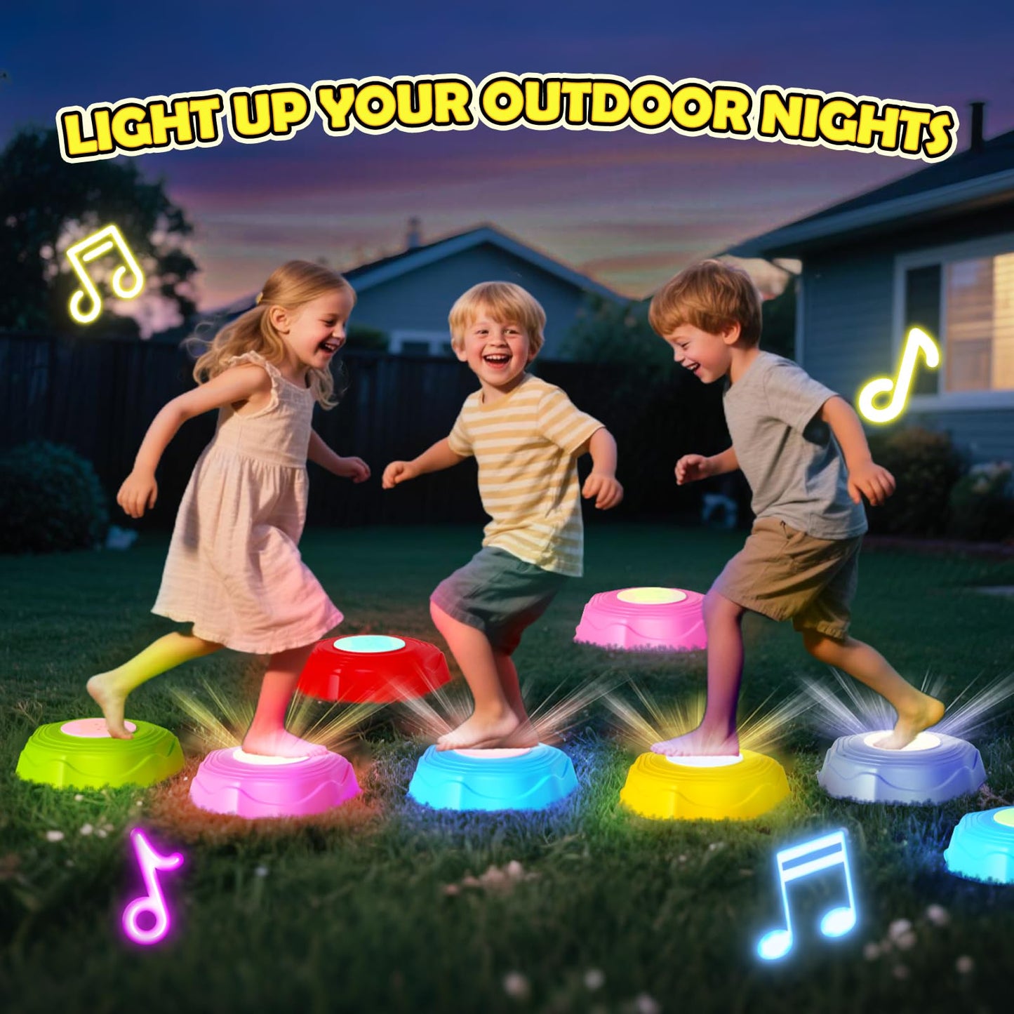 SS Stepping Stones for Kids - 6Pcs Balance Stones Kit with Interactive Light & Music, Indoor/Outdoor Sensory Toys for Ages 3-12, Perfect Christmas, Children's Day & Birthday Gift for Boys & Girls
