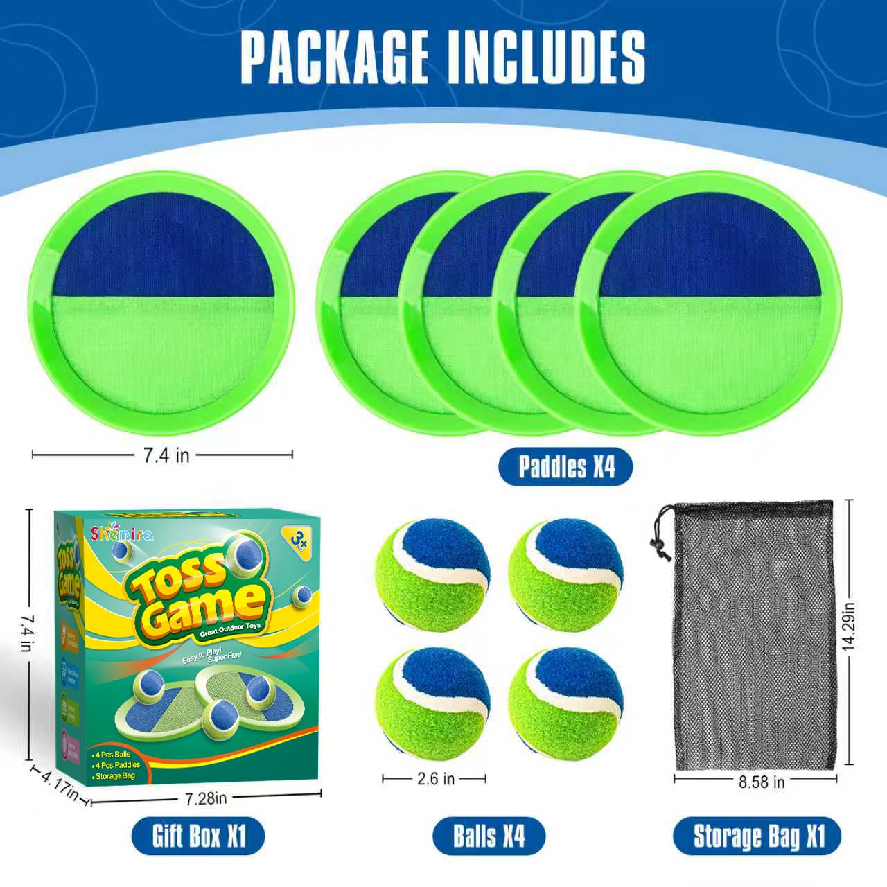 Outdoor Toys for Kids Ages 4-8, Catch Ball Toss Game, Outside Toys for 3 4 5 6 7 8-12 Year Old Boys Girls, Beach Pool Yard Lawn Outdoor Games, Toddlers Kids Birthday Summer Gifts, 4 Paddles 4 Balls