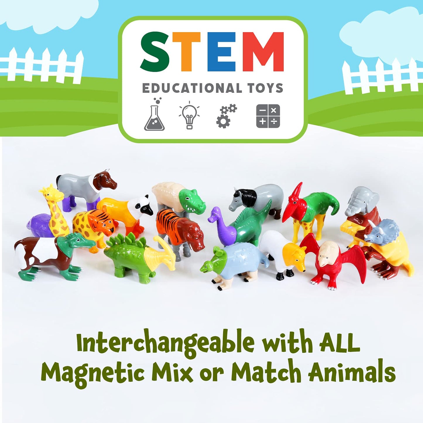 POPULAR PLAYTHINGS Magnetic Animals for Toddlers 1-3, Mix or Match Animal Toys, Set of 4 Gift for Kids - Farm Animals