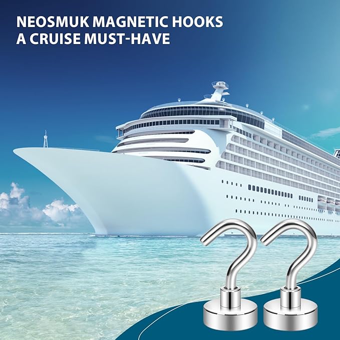 Neosmuk Magnetic Hooks, Heavy Duty 30lb+ Strong Magnet Hook for Cruise Cabins, Cruise Ship Essentials for Hanging, Metal Wall Refrigerator Hangers (Silver White, 12 Pack)