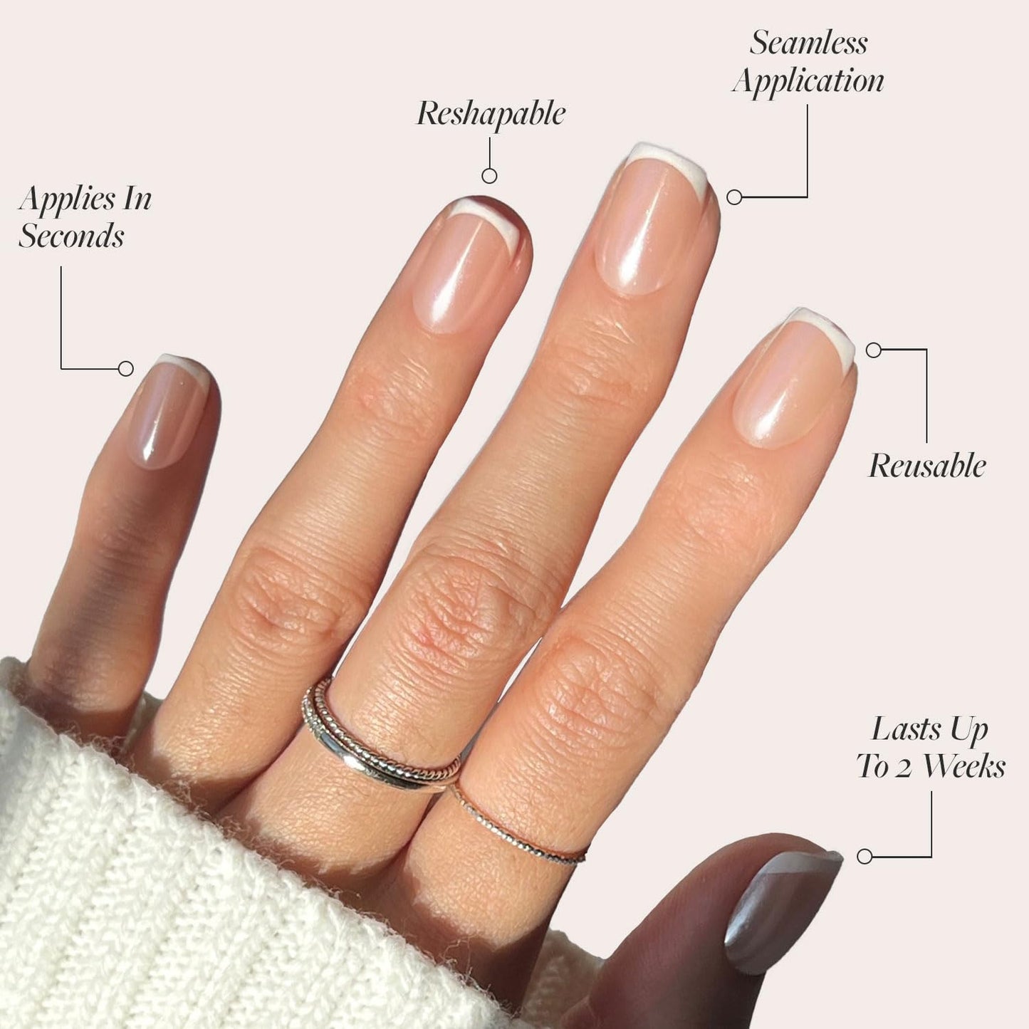 Glamnetic Press On Nails - La Perle | Semi-Transparent Squoval French Tip Fake Nails, Salon Quality | 15 Sizes - 30 Nail Kit with Glue