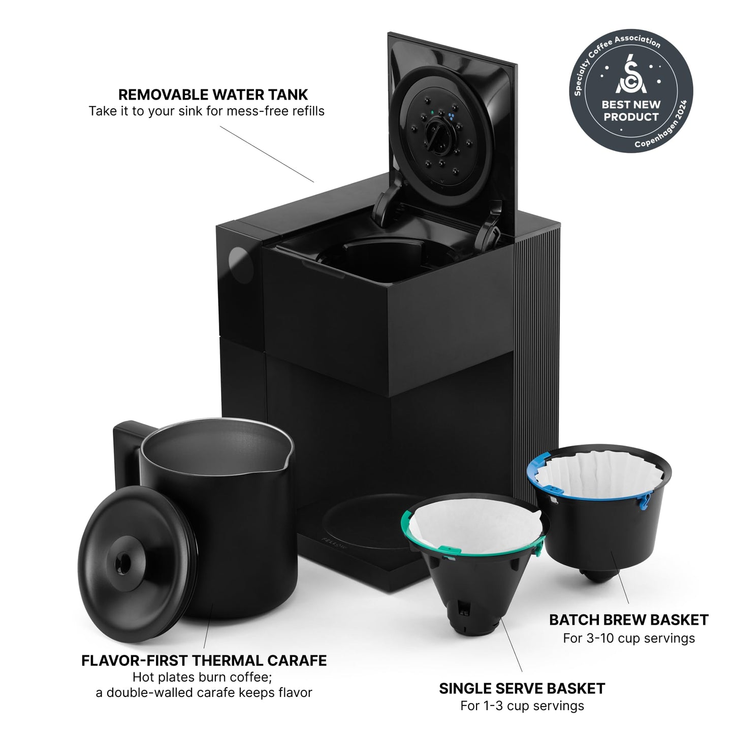 Fellow Aiden Precision Coffee Maker – 10-Cup Thermal Carafe, Programmable Drip Coffee Machine, Single Serve & Batch Brew, Adjustable Brew Strength, Removable Water Tank, Matte Black