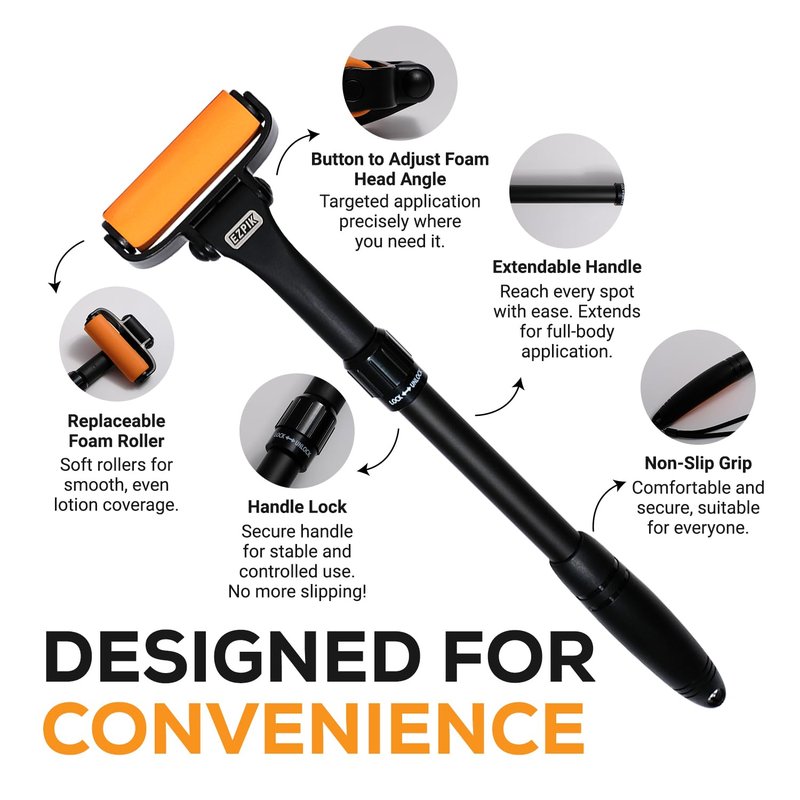 EZPIK Lotion Applicator for Back, Extendable up to 23" - Curved Design Back Lotion Applicator for Elderly/Seniors with Limited Mobility, Lotion Stick & Sunscreen Applicator for Skin Cream, Oils & More