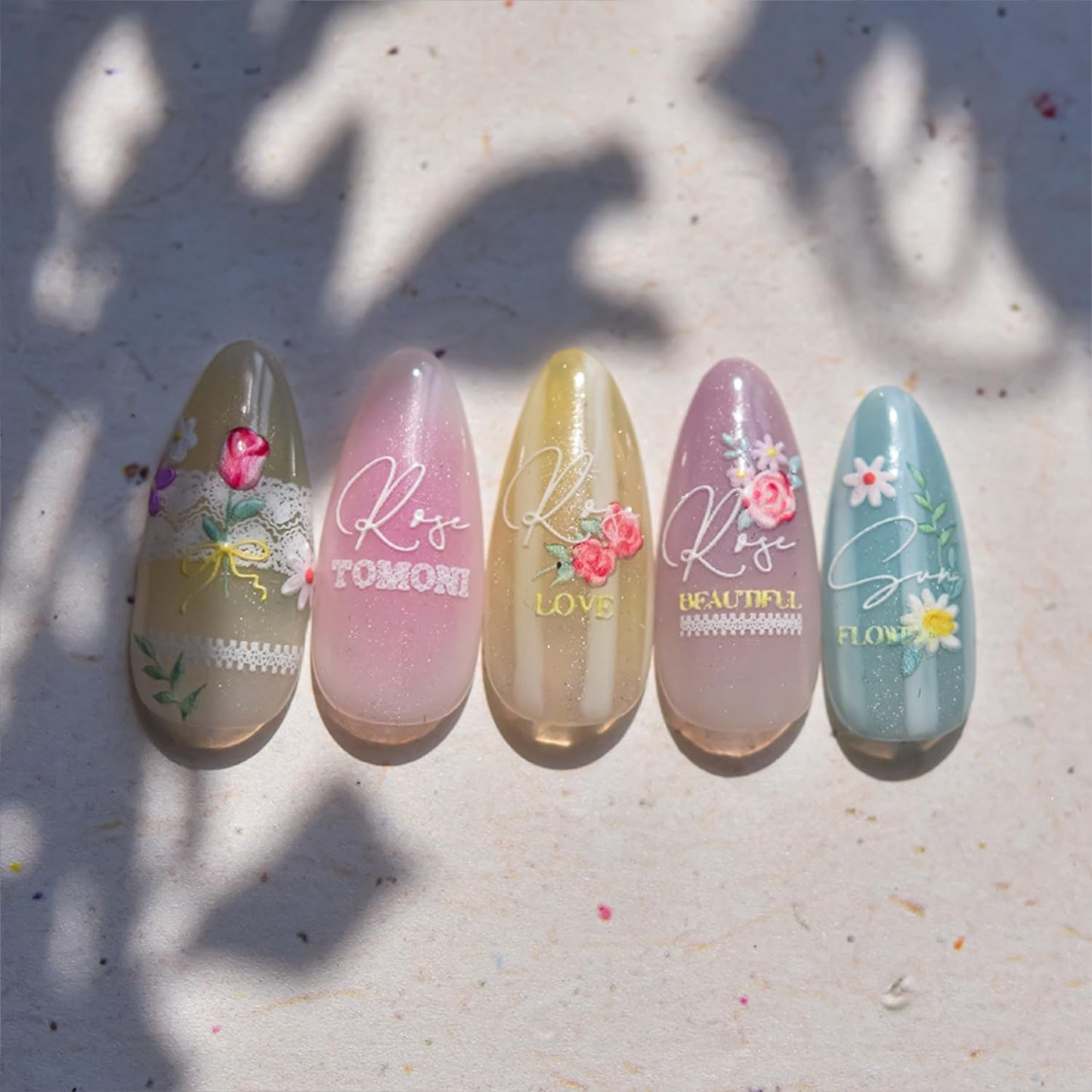 Summer Spring Nail Stickers for Nail Art 5D Self Adhesive Nail Decals Colorful Flower Nail Art Stickers Floral Nails Design Embossed Nail Supplies for Women Girls