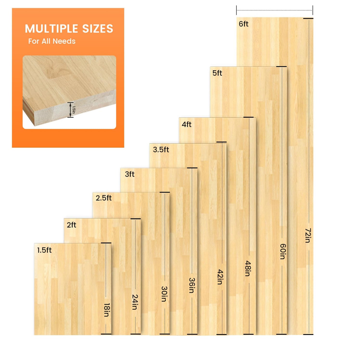 Butcher Block Countertop, Solid Wood Table Top - 3ft Unfinished Birch Work Bench Top Cut to Size for DIY Desktop/Washer Counter/Office Desk/Kitchen Island/Living and Dining Room Tables 36x25x1.5 in