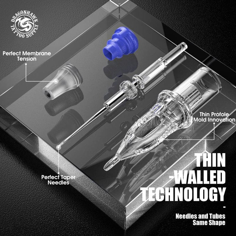 Dragonhawk Extreme Professional Tattoo Cartridge Needles #10 Assorted - 20Pcs 1003RL for Rotary Tattoo Pen Round Liner Smooth Ink Flow