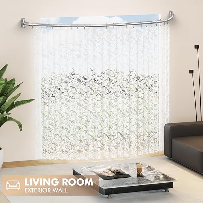 Curved Shower Curtain Rod for Bathroom, 40-72 Inches Adjustable Curved Shower Rod, 0.9MM Rustproof Shower Curtain Rod with Rotating Brackets for Extra Shower Space, Need To Drill, Brush Nickel