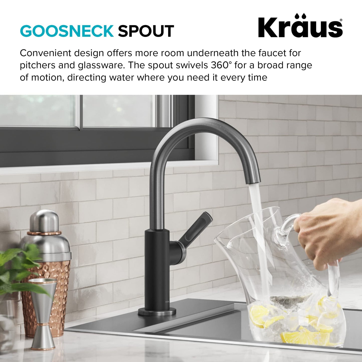 Kraus Oletto Single Handle Kitchen Bar Faucet in Matte Black/Spot Free Black Stainless Steel, Kitchen Sink Faucets, KPF-2822MBSFSB