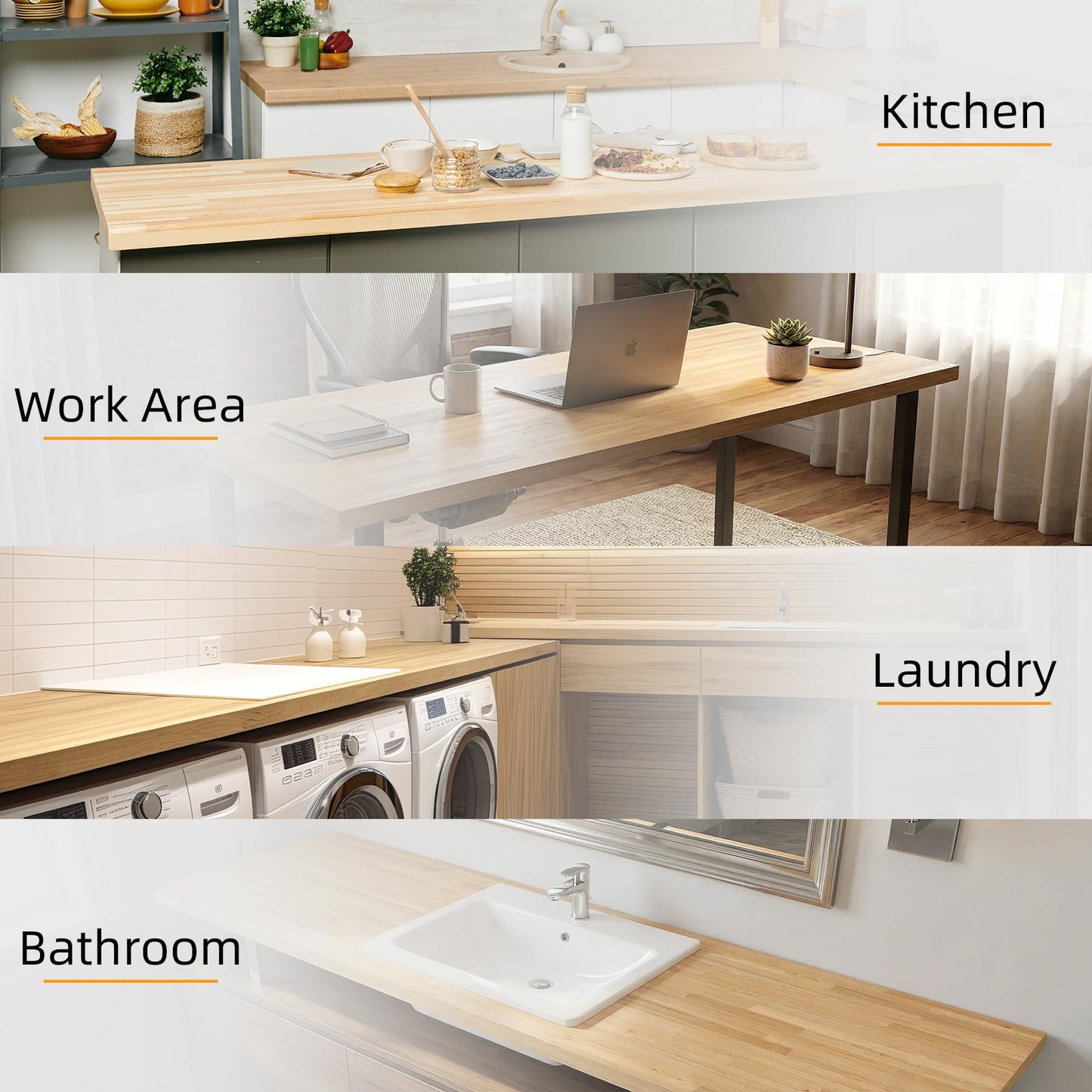 Kitchen Butcher Block Island Countertop - Solid Wood Butcher Block Countertop, Unfinished Birch Board Countertop, Suitable for Washer Dryer, Coffee Desktop, Workbench, Bar, 72L" x 39"Wx1.5"Thick