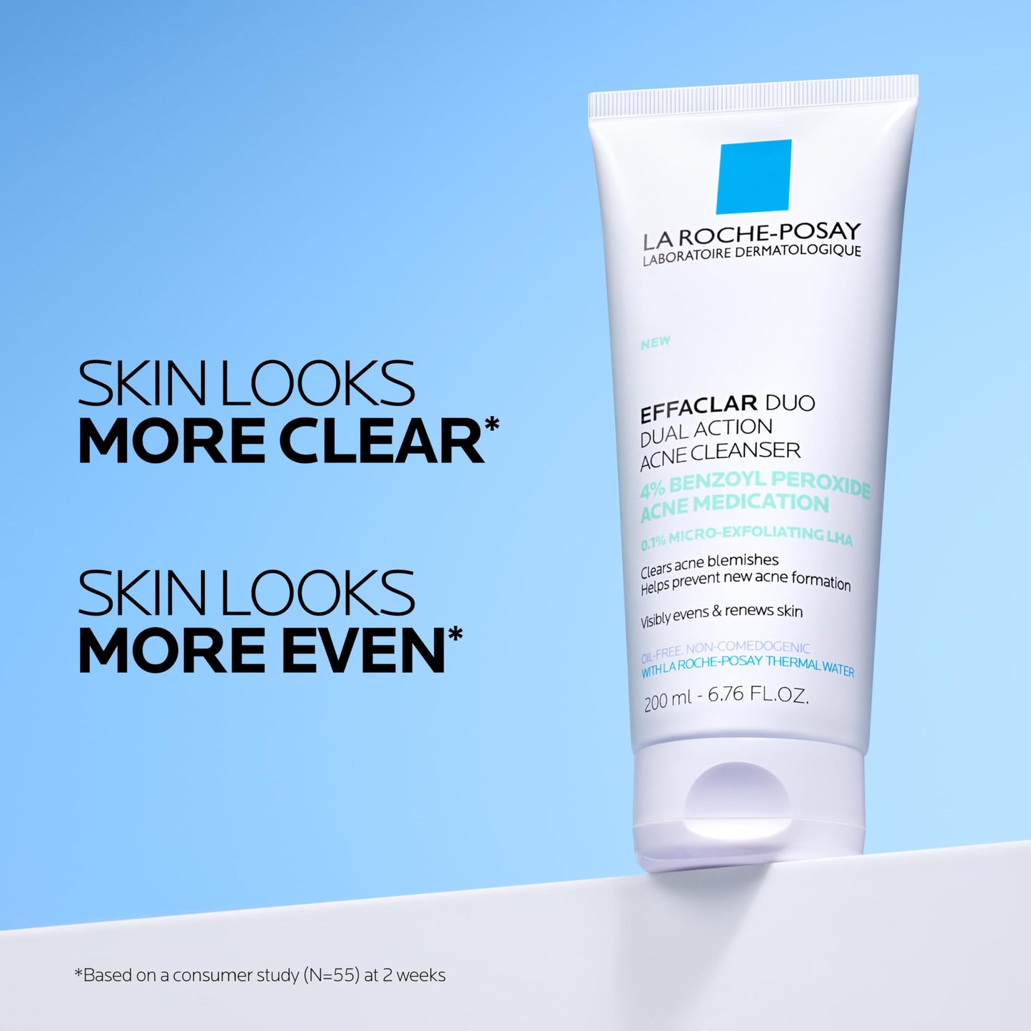 La Roche-Posay Effaclar Dual Acne Face Wash With 4% Benzoyl Peroxide & LHA Exfoliant, Acne Treatment Help Clear & Prevent Blemishes, Paraben Free & Oil Free Wash, 6.76 Fl Oz