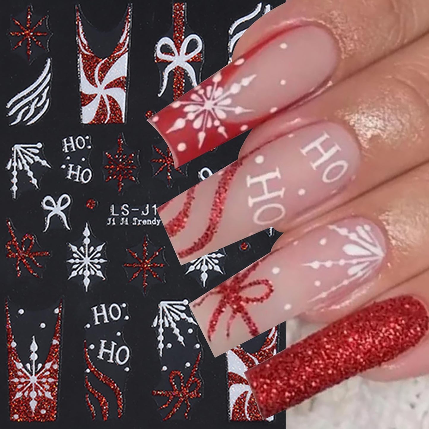 Christmas Nail Art Stickers Winter Glitter Bow Snowflake Cute Elk Xmas Nail Stickers 3D Self -Adhesive Christmas Trees Light Ball Festival Decals Holographic Xmas Decoration for Women DIY Manicure