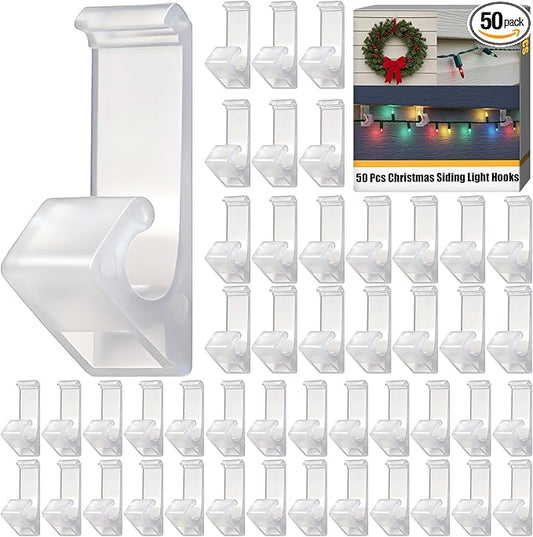 Amyhill 50 Pcs Siding Light Hooks No-Hole Needed Sturdy House Hanger Clips Hooks for Hanging Outdoor Decor String Lights Wreath, Suitable for Mini Icicle LED C7 C9 Light Sets