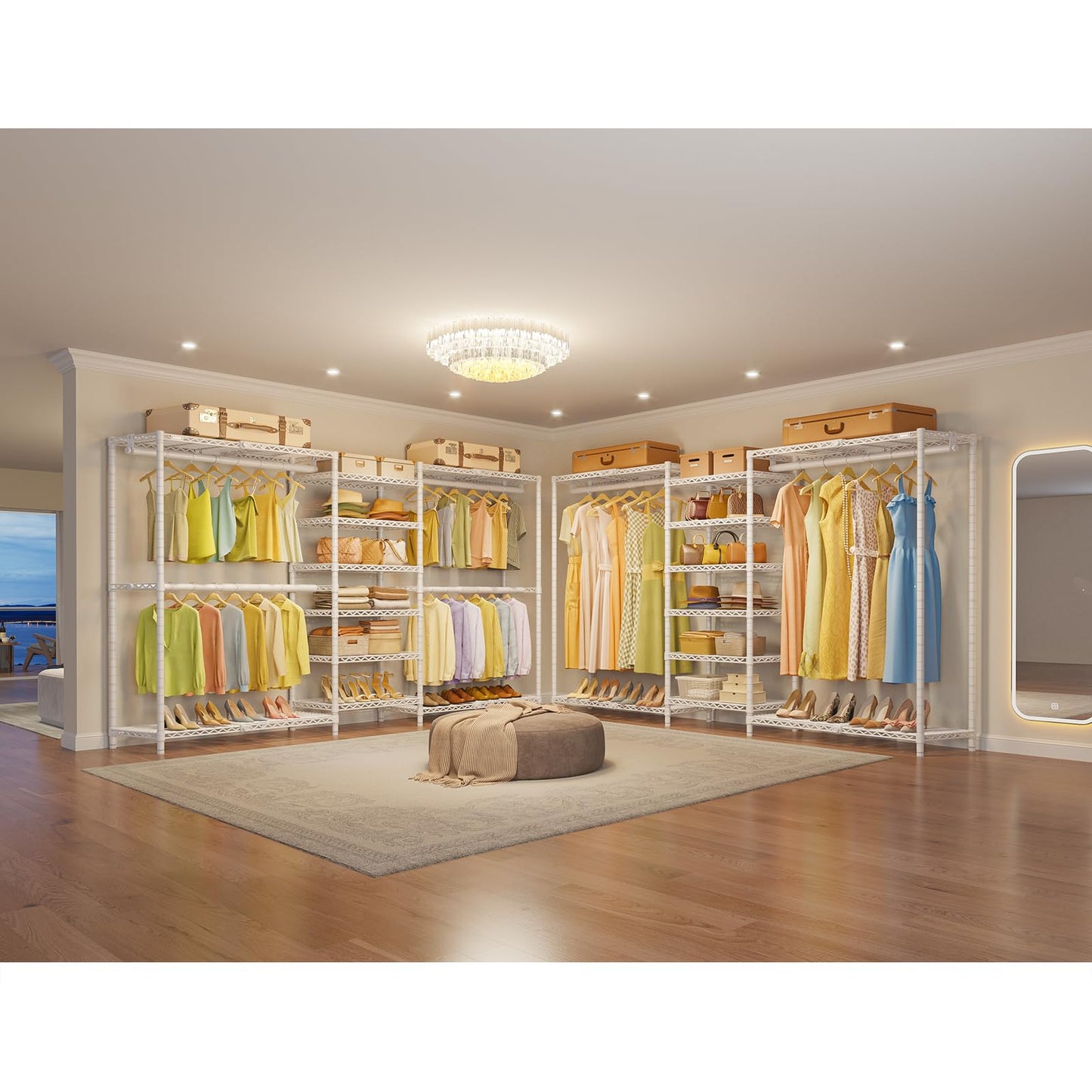 VIPEK X3 Plus Large Expandable Closet Rack Adjustable from 5'10" to 8'8" with Extendable Shelves and Hanger Rods, Freestanding Clothing Racks Modular Closet Systems Wardrobe, Max Load 1360LBS, White